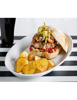 Hamb&uacute;rguer de Isca de Peixe e Camar&atilde;o